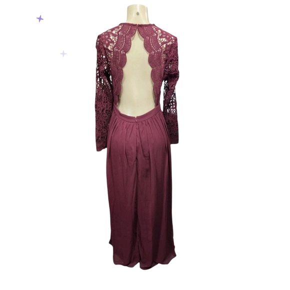 Lulus Awaken My Love Burgundy Long Sleeve Lace Maxi Dress Size M - Picture 3 of 13